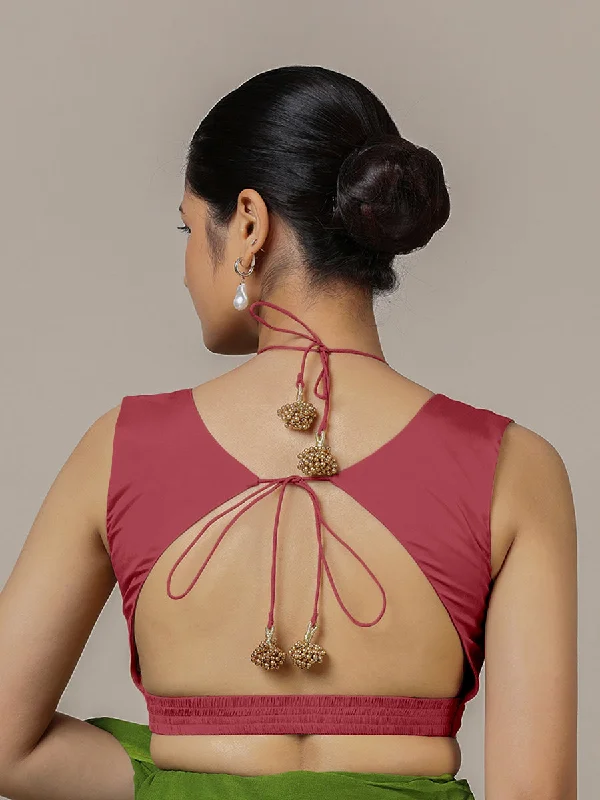 Ahana x Rozaana | Rani Pink Sleeveless FlexiFit™ Saree Blouse with Plunging Neckline and Back Cut Out with Tie-up