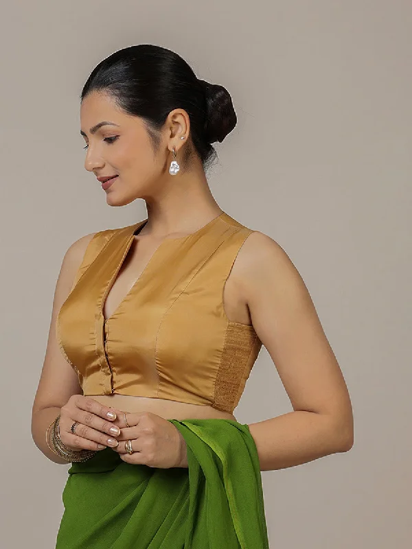 Veena x Rozaana | Sleeveless Saree Blouse in Gold