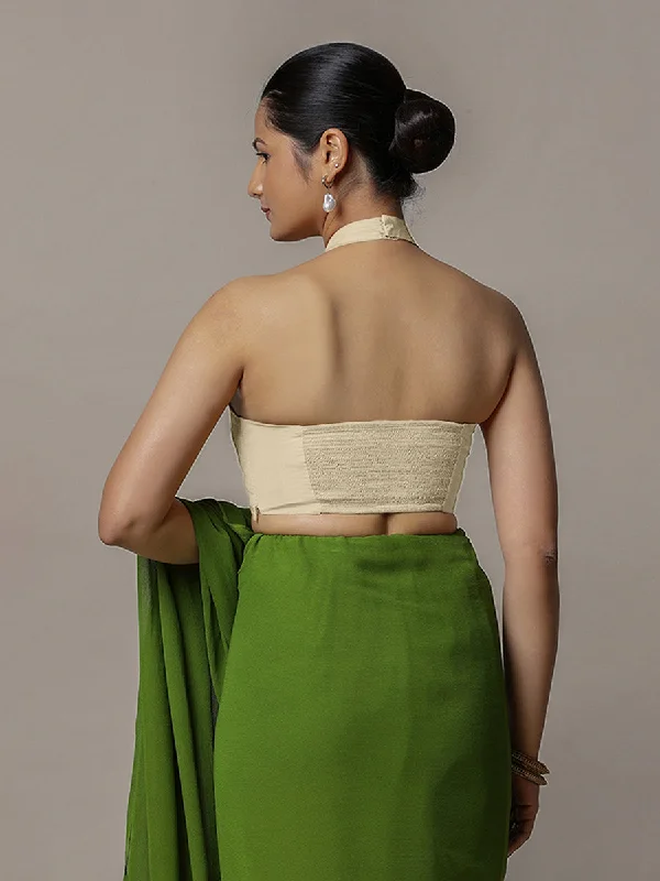 Laila x Rozaana | Cream Halter Neck Saree Blouse w/ FlexiFit™