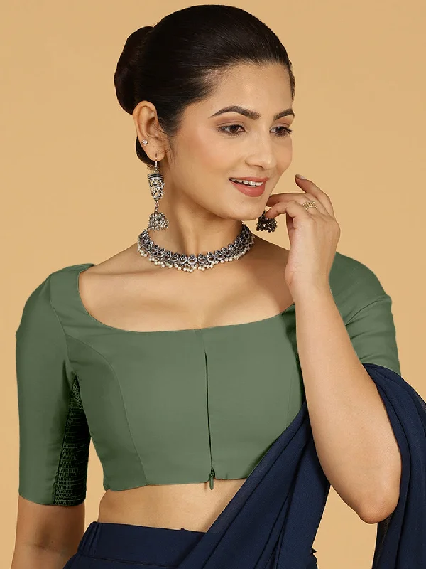 Nidhi x Rozaana | Elbow Sleeves Saree Blouse in Hunter Green