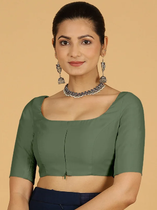 Nidhi x Rozaana | Elbow Sleeves Saree Blouse in Hunter Green