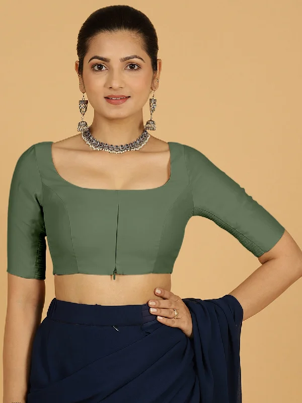 Nidhi x Rozaana | Elbow Sleeves Saree Blouse in Hunter Green