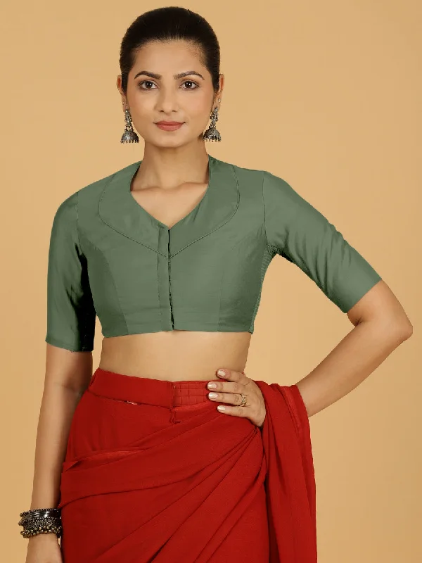 Pallavi x Rozaana | Elbow Sleeves Saree Blouse in Hunter Green