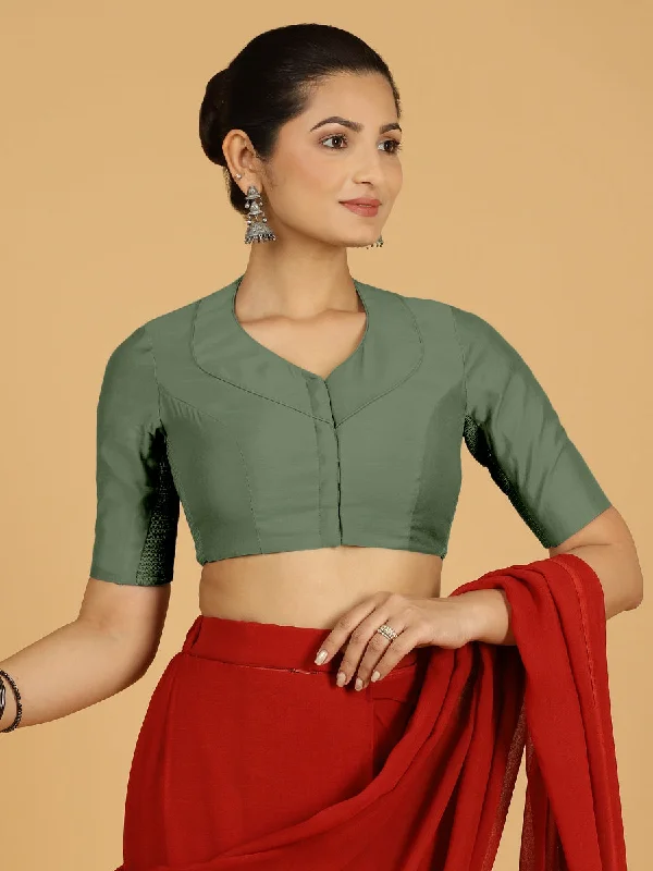 Pallavi x Rozaana | Elbow Sleeves Saree Blouse in Hunter Green