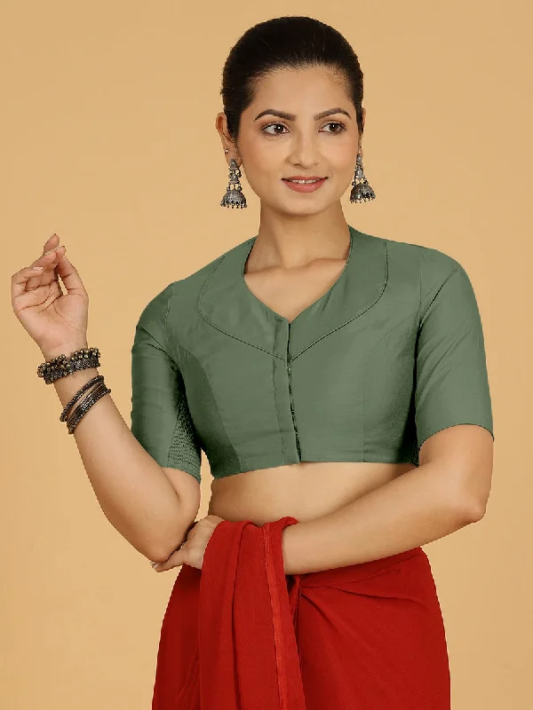 Pallavi x Rozaana | Elbow Sleeves Saree Blouse in Hunter Green