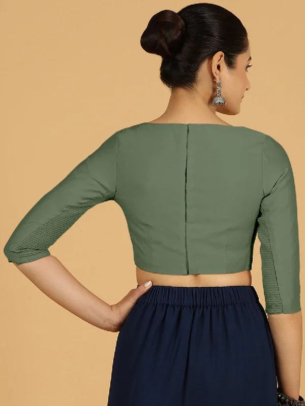 Tamanna x Rozaana | Three Quarter Sleeves Saree Blouse in Hunter Green