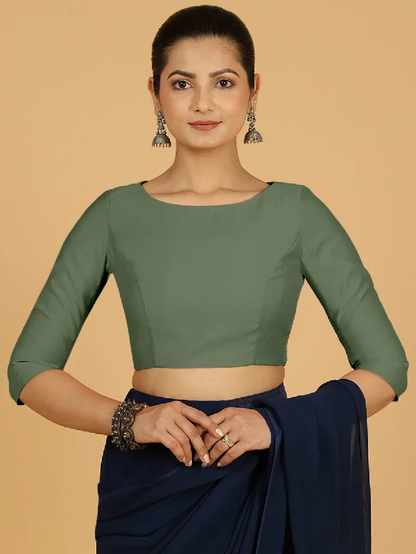 Tamanna x Rozaana | Three Quarter Sleeves Saree Blouse in Hunter Green