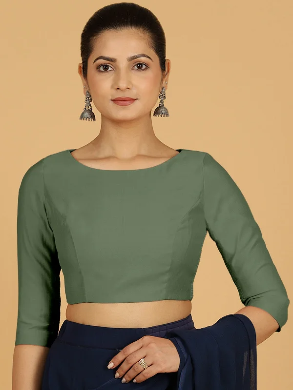 Tamanna x Rozaana | Three Quarter Sleeves Saree Blouse in Hunter Green