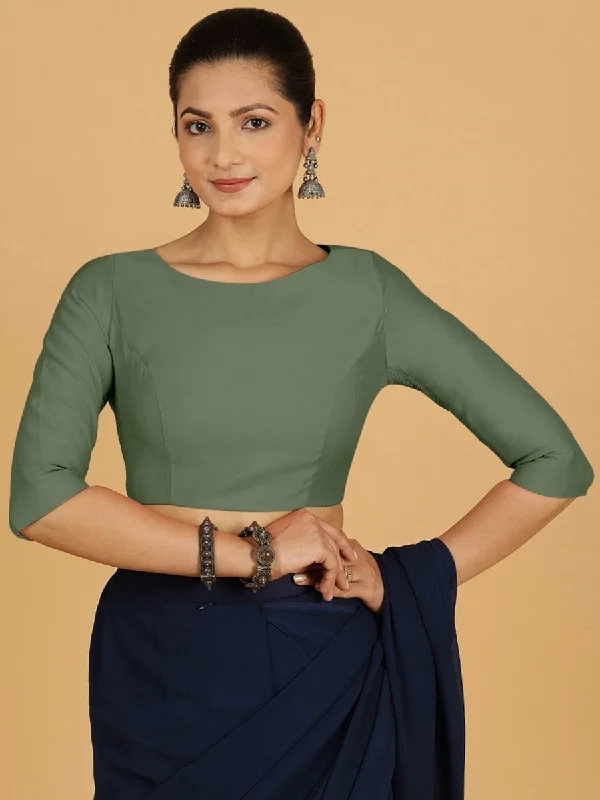 Tamanna x Rozaana | Three Quarter Sleeves Saree Blouse in Hunter Green