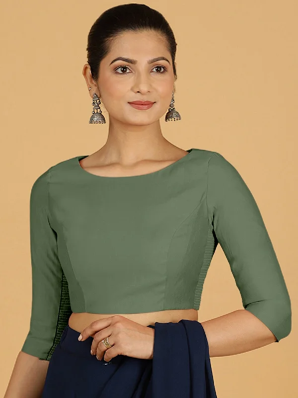 Tamanna x Rozaana | Three Quarter Sleeves Saree Blouse in Hunter Green