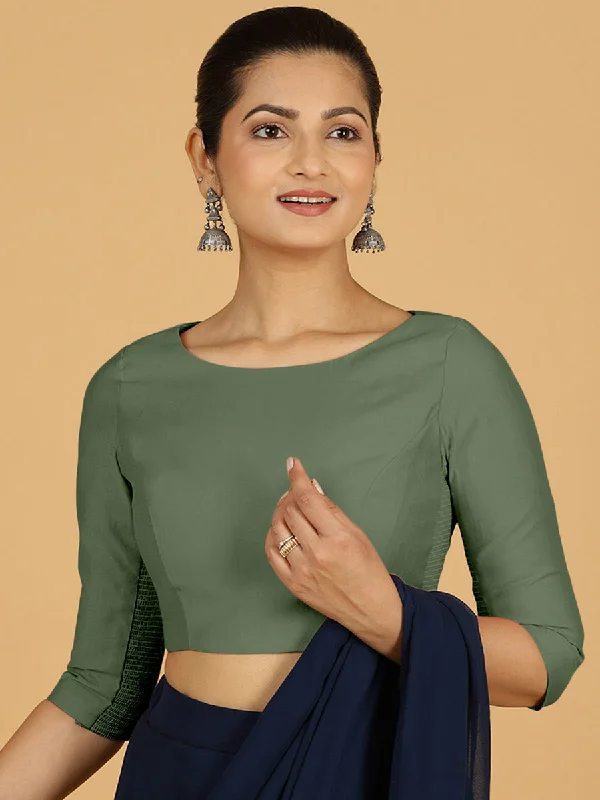 Tamanna x Rozaana | Three Quarter Sleeves Saree Blouse in Hunter Green