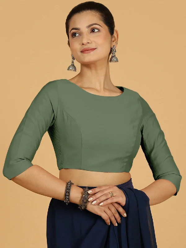 Tamanna x Rozaana | Three Quarter Sleeves Saree Blouse in Hunter Green