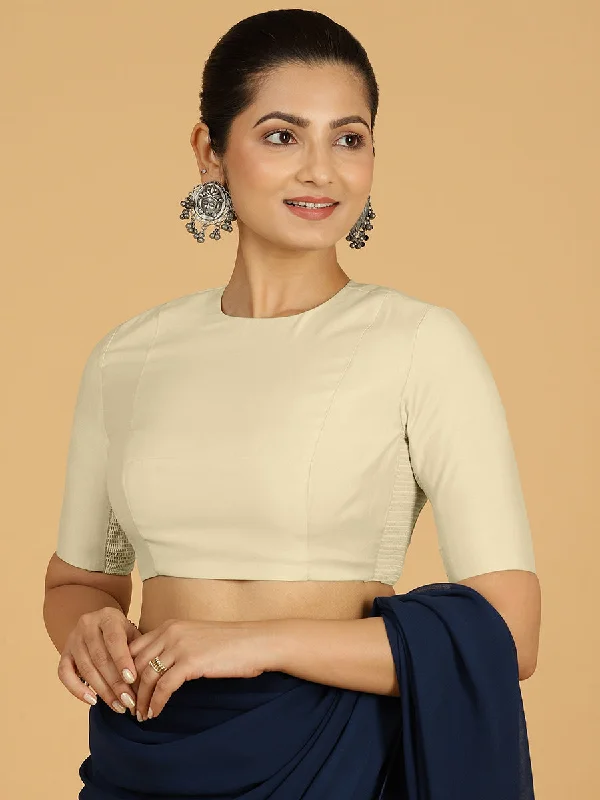 Amisha x Rozaana | Elbow Sleeves Saree Blouse in Ivory