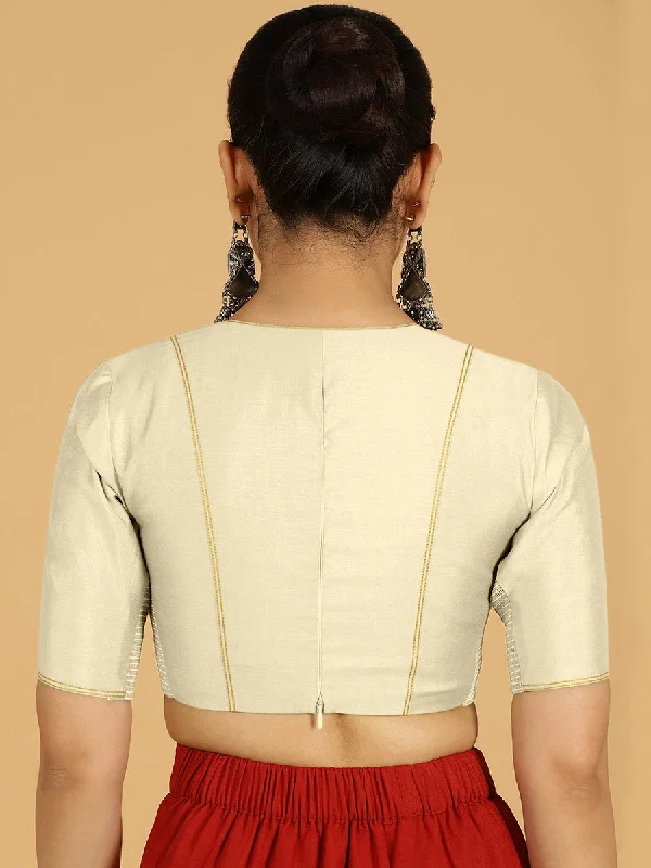 Erum x Rozaana | Elbow Sleeves Saree Blouse in Ivory