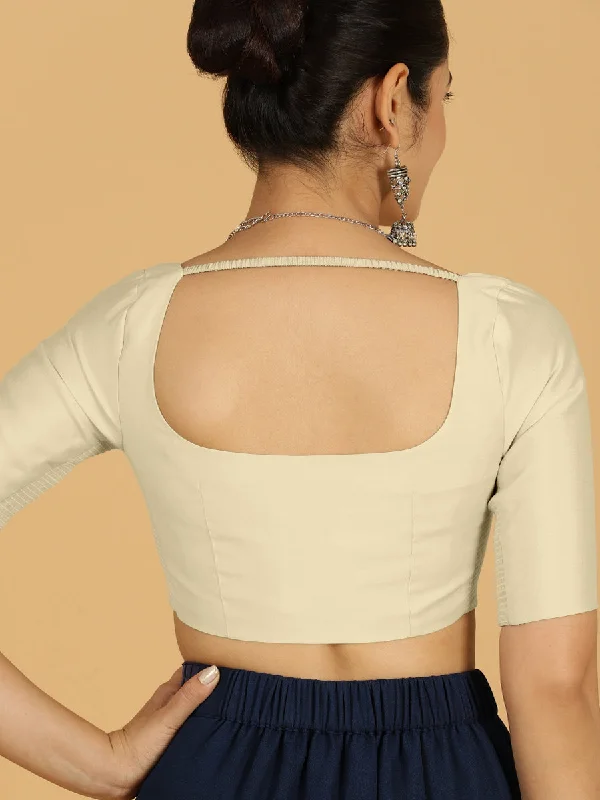 Nidhi x Rozaana | Elbow Sleeves Saree Blouse in Ivory