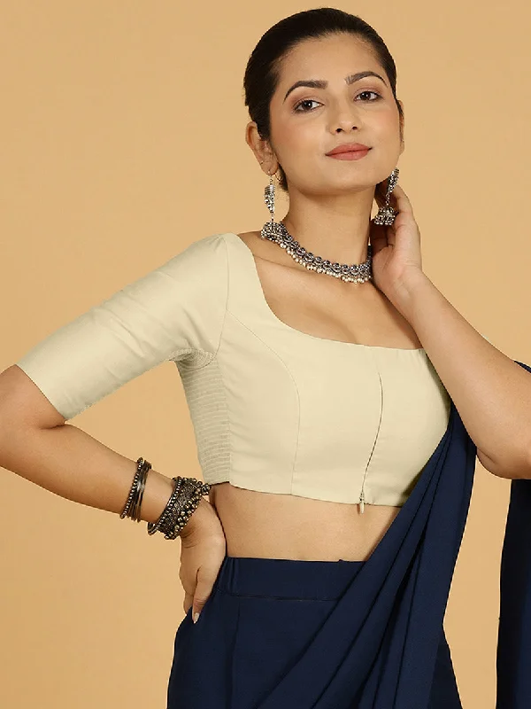 Nidhi x Rozaana | Elbow Sleeves Saree Blouse in Ivory