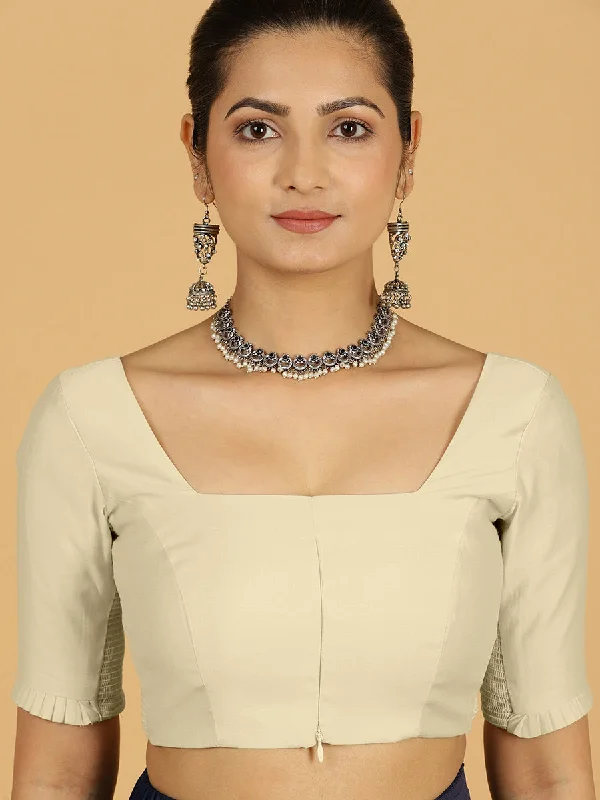 Nihira x Rozaana | Elbow Sleeves Saree Blouse in Ivory