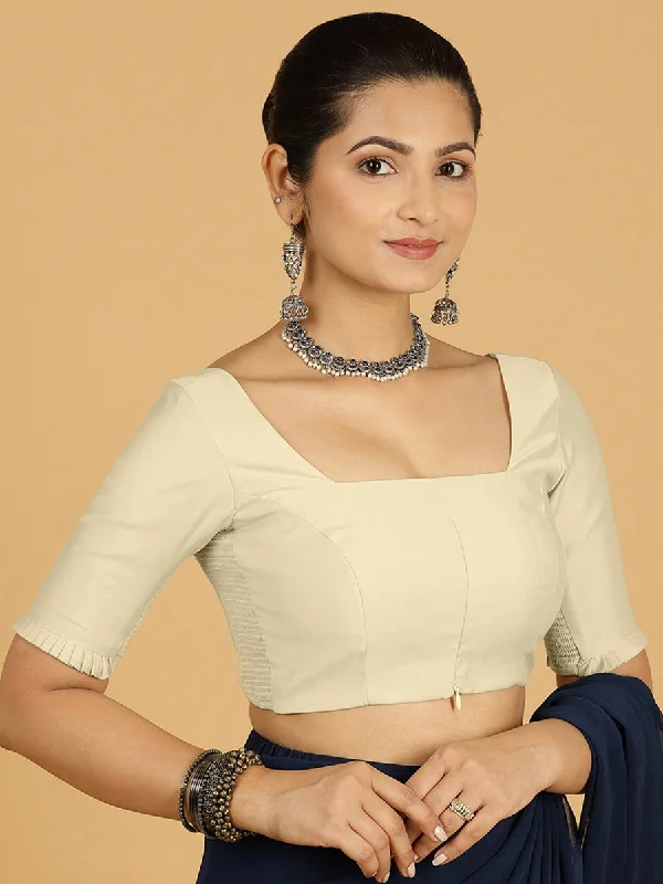 Nihira x Rozaana | Elbow Sleeves Saree Blouse in Ivory