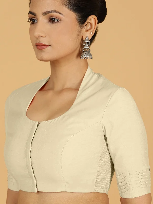 Salma x Rozaana | Elbow Sleeves Saree Blouse in Ivory