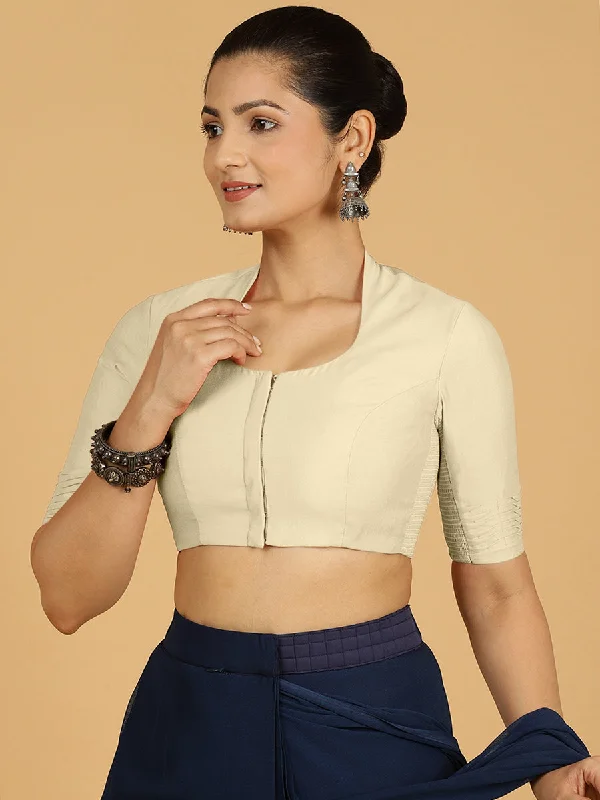 Salma x Rozaana | Elbow Sleeves Saree Blouse in Ivory