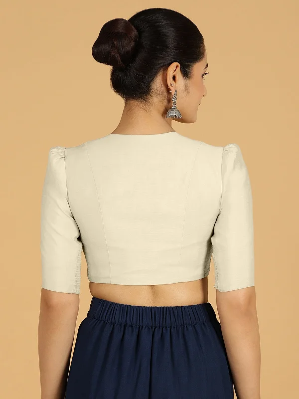 Shravani x Rozaana | Puff Sleeves Saree Blouse in Ivory