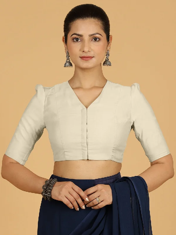 Shravani x Rozaana | Puff Sleeves Saree Blouse in Ivory