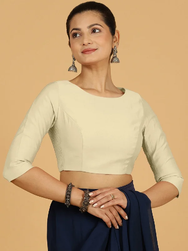 Tamanna x Rozaana | Three Quarter Sleeves Saree Blouse in Ivory