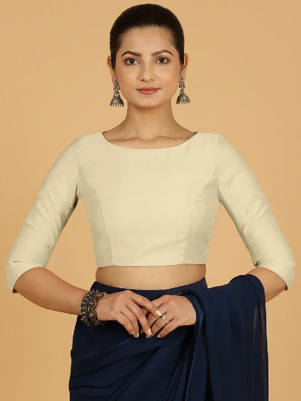 Tamanna x Rozaana | Three Quarter Sleeves Saree Blouse in Ivory