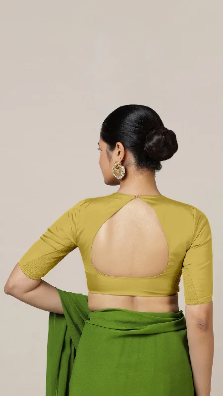 Aziza x Rozaana | Elbow Sleeves Saree Blouse in Lemon Yellow