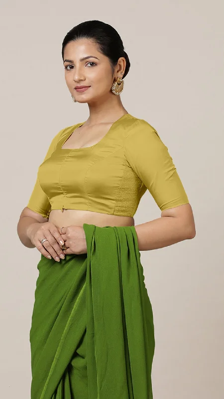 Aziza x Rozaana | Elbow Sleeves Saree Blouse in Lemon Yellow