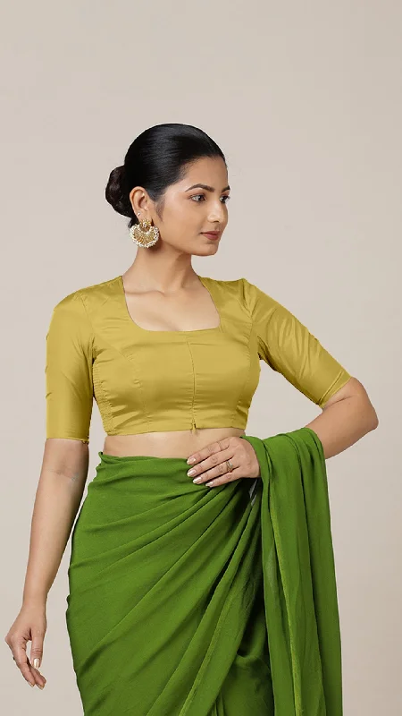 Aziza x Rozaana | Elbow Sleeves Saree Blouse in Lemon Yellow