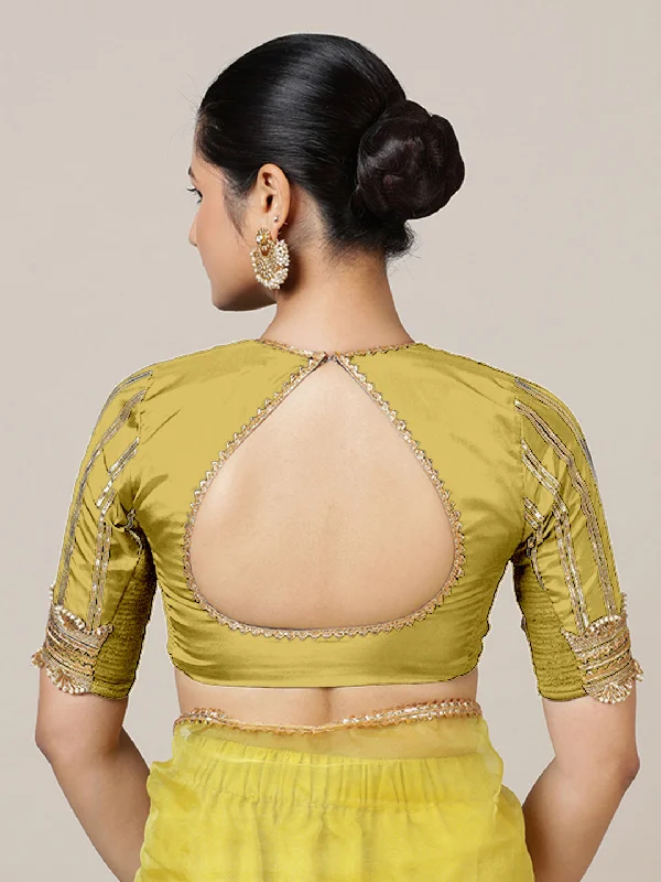 Aziza x Tyohaar | Elbow Sleeves Saree Blouse in Lemon Yellow