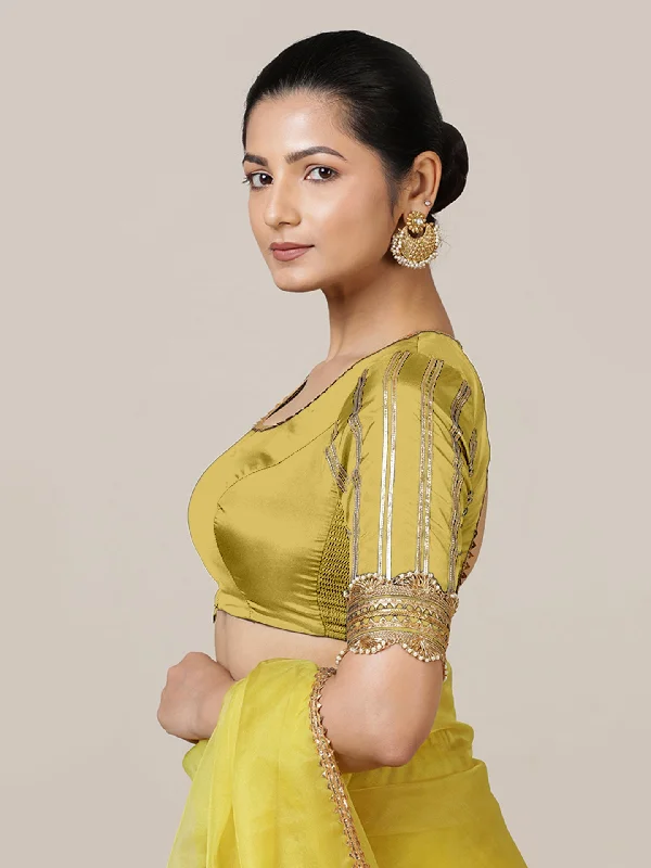 Aziza x Tyohaar | Elbow Sleeves Saree Blouse in Lemon Yellow