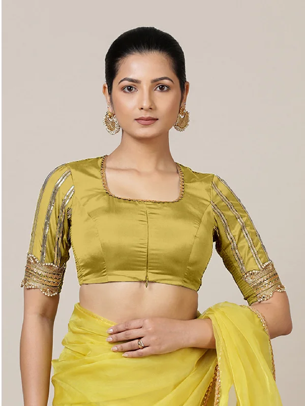 Aziza x Tyohaar | Elbow Sleeves Saree Blouse in Lemon Yellow