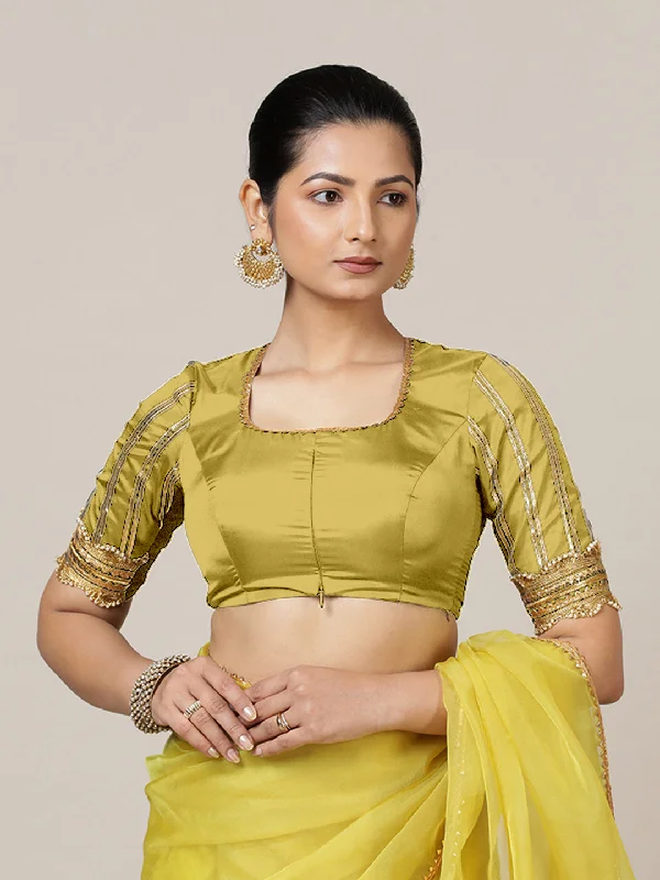 Aziza x Tyohaar | Elbow Sleeves Saree Blouse in Lemon Yellow