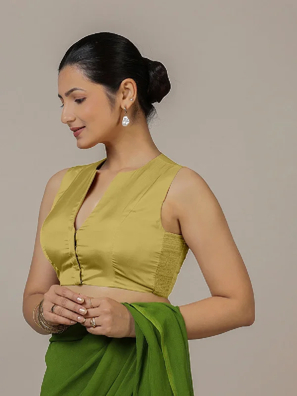 Veena x Rozaana | Sleeveless Saree Blouse in Lemon Yellow