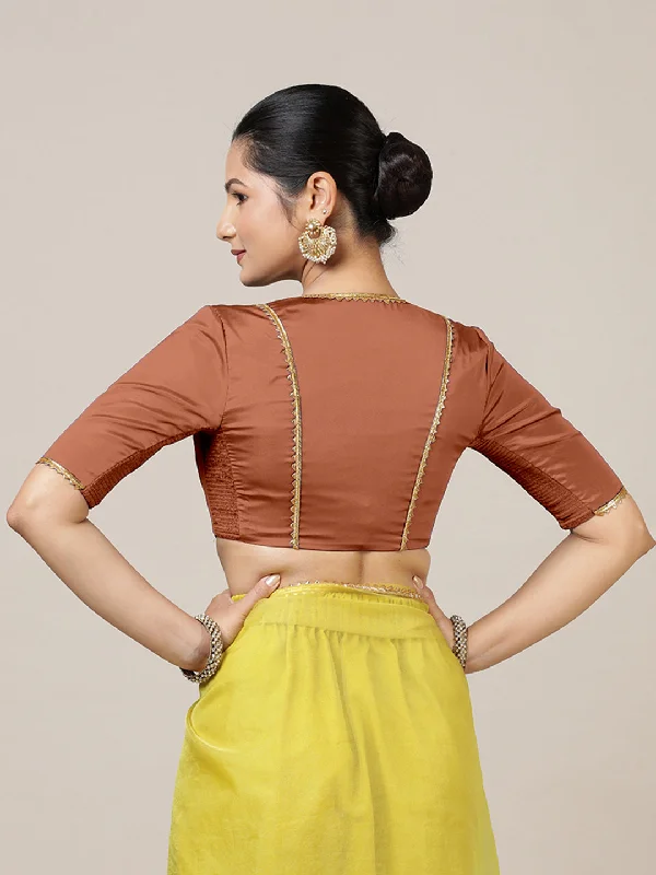 Begum x Tyohaar | Elbow Sleeves Saree Blouse in Metallic Copper