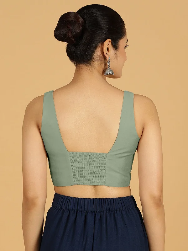 Kasturi x Rozaana | Sleeveless Saree Blouse in Mint Green