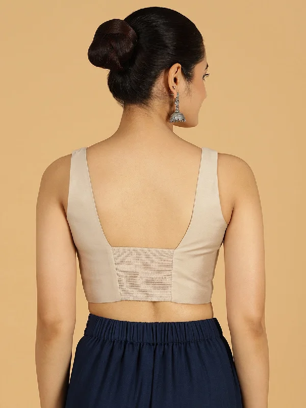 Kasturi x Rozaana | Sleeveless Saree Blouse in Oyster Grey