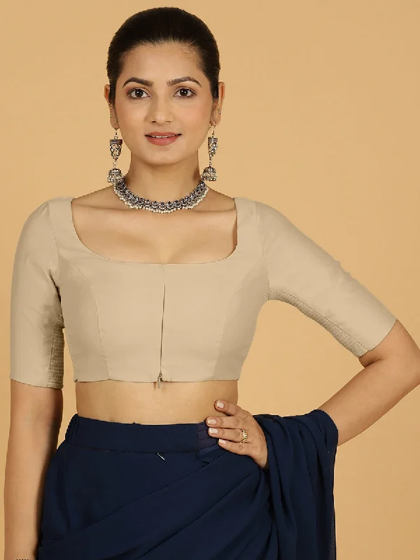 Nidhi x Rozaana | Elbow Sleeves Saree Blouse in Oyster Grey