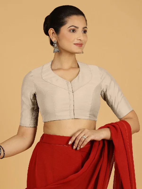 Pallavi x Rozaana | Elbow Sleeves Saree Blouse in Oyster Grey