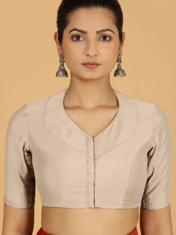 Pallavi x Rozaana | Elbow Sleeves Saree Blouse in Oyster Grey