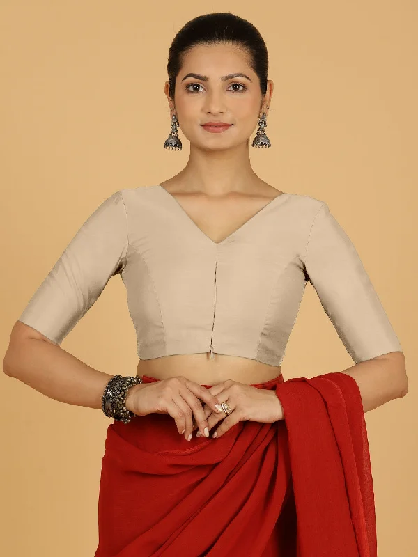 Shabana x Rozaana | Elbow Sleeves Saree Blouse in Oyster Grey