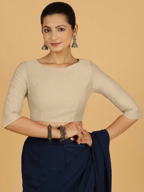 Tamanna x Rozaana | Three Quarter Sleeves Saree Blouse in Oyster Grey