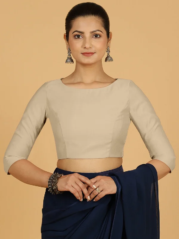 Tamanna x Rozaana | Three Quarter Sleeves Saree Blouse in Oyster Grey