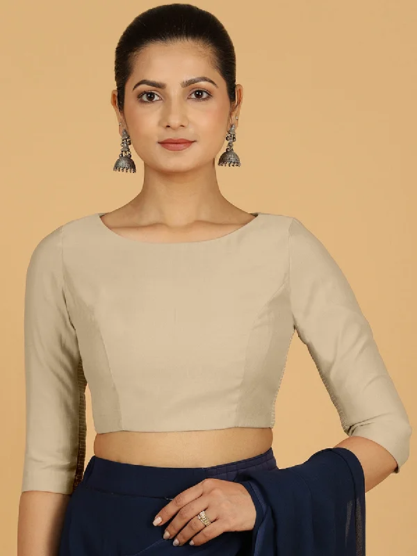 Tamanna x Rozaana | Three Quarter Sleeves Saree Blouse in Oyster Grey