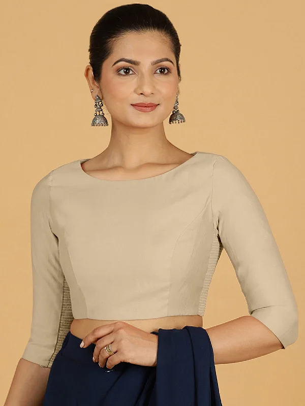 Tamanna x Rozaana | Three Quarter Sleeves Saree Blouse in Oyster Grey