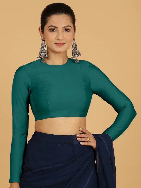 Jaya x Rozaana |  Saree Blouse in Peacock Green