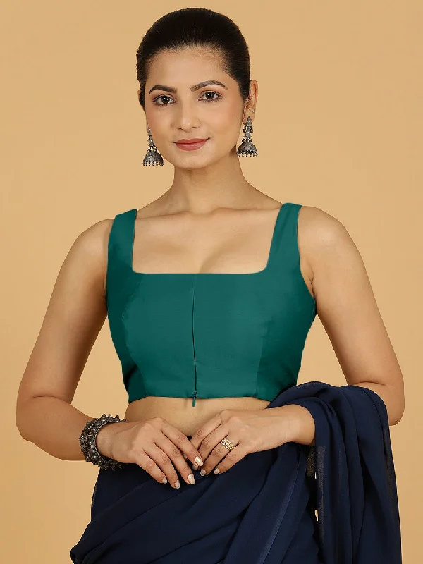 Kasturi x Rozaana | Sleeveless Saree Blouse in Peacock Green