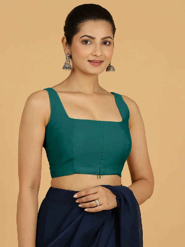 Kasturi x Rozaana | Sleeveless Saree Blouse in Peacock Green